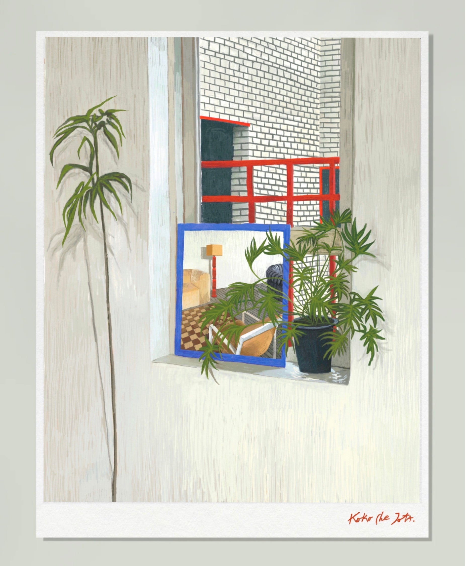 METACUADRO" // FINE ART PRINT con ventana, plantas y reflejos de muebles en ambiente minimalista y claro en Canarias