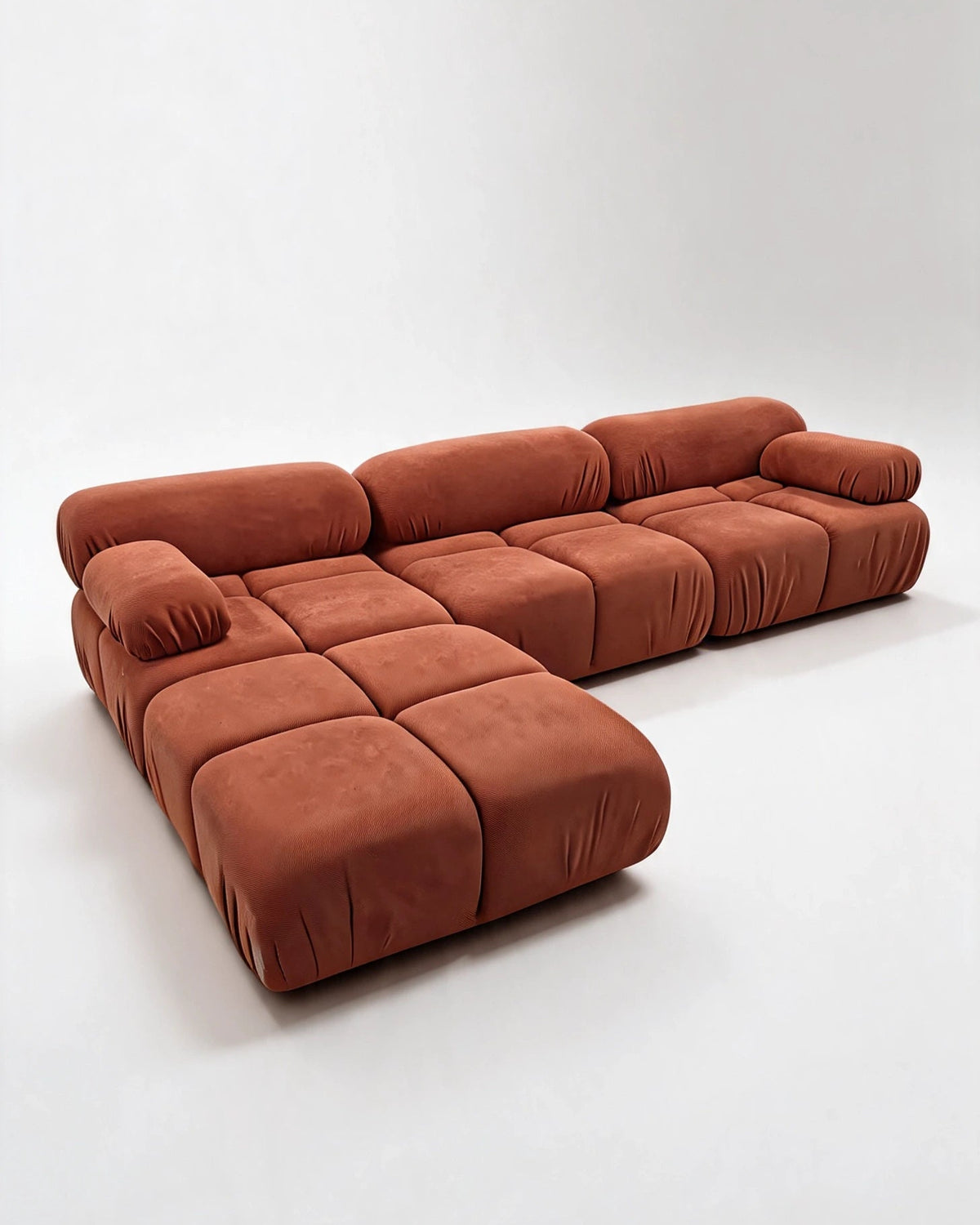 Sofá modular con reposapiés Alegranza 300 cm en tela terracota