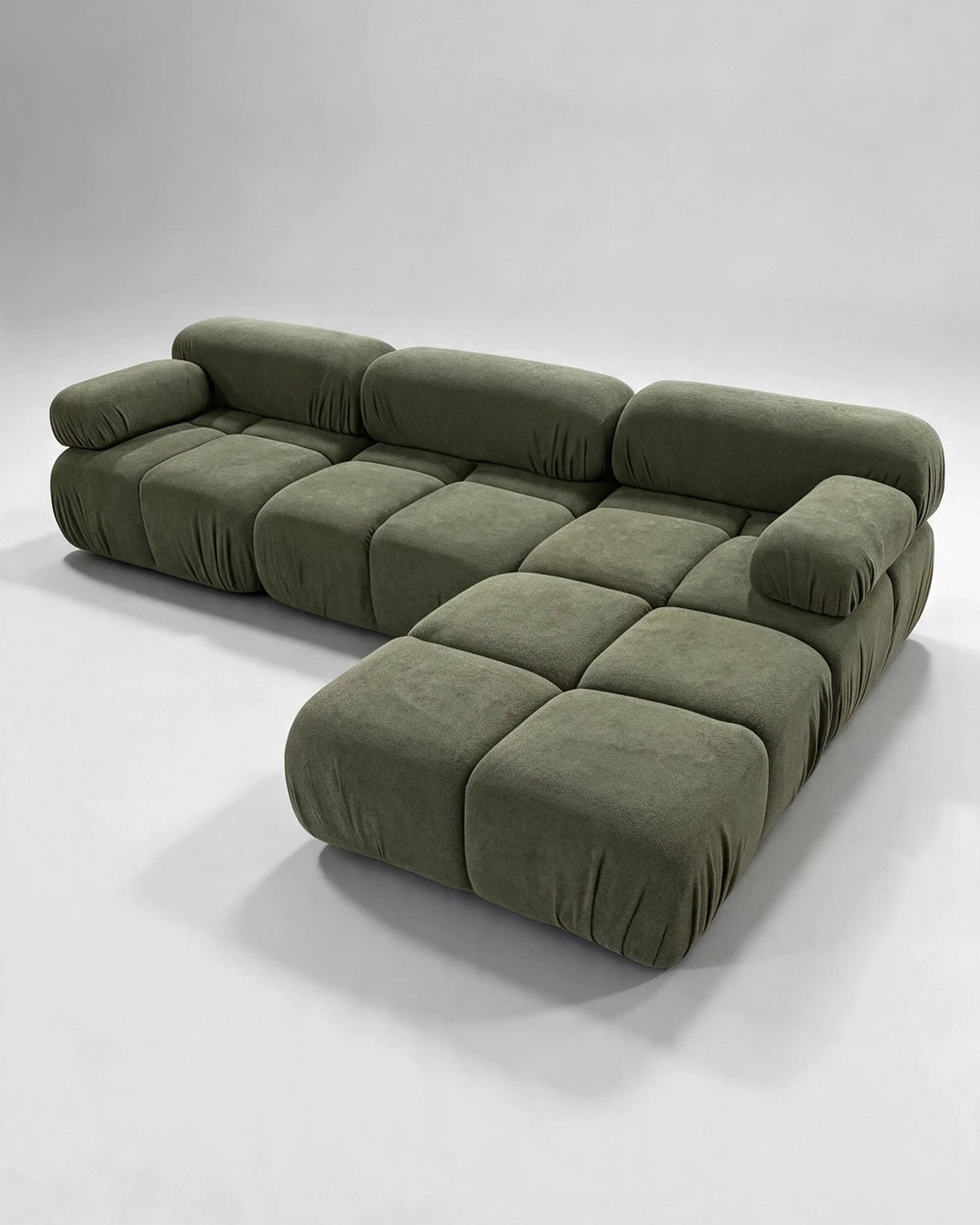Sofá modular con reposapiés Alegranza 300 cm en tela verde