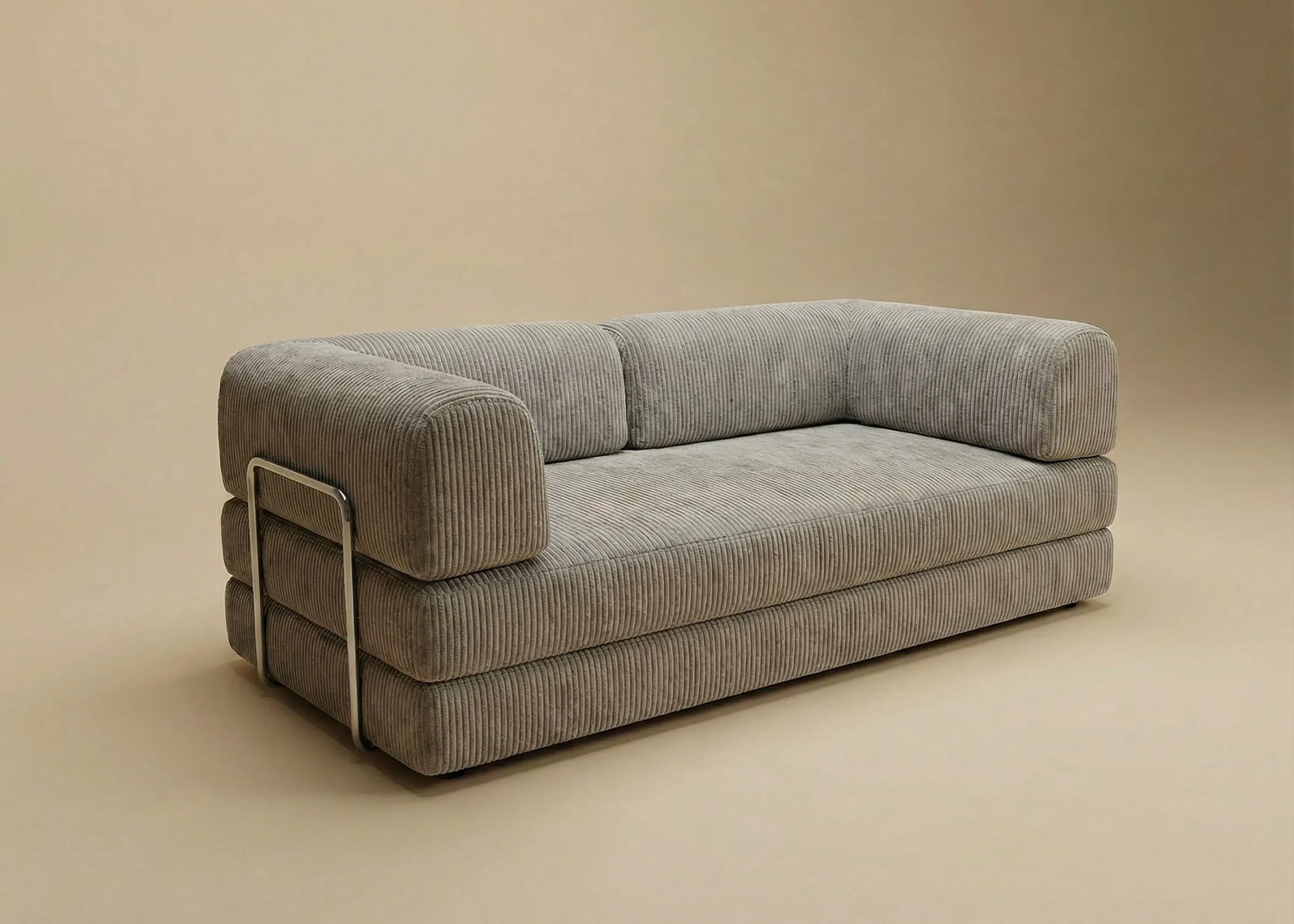 Sofá cama Taburiente sin estructura en tejido gris con diseño contemporáneo y formas compactas y acolchonadas