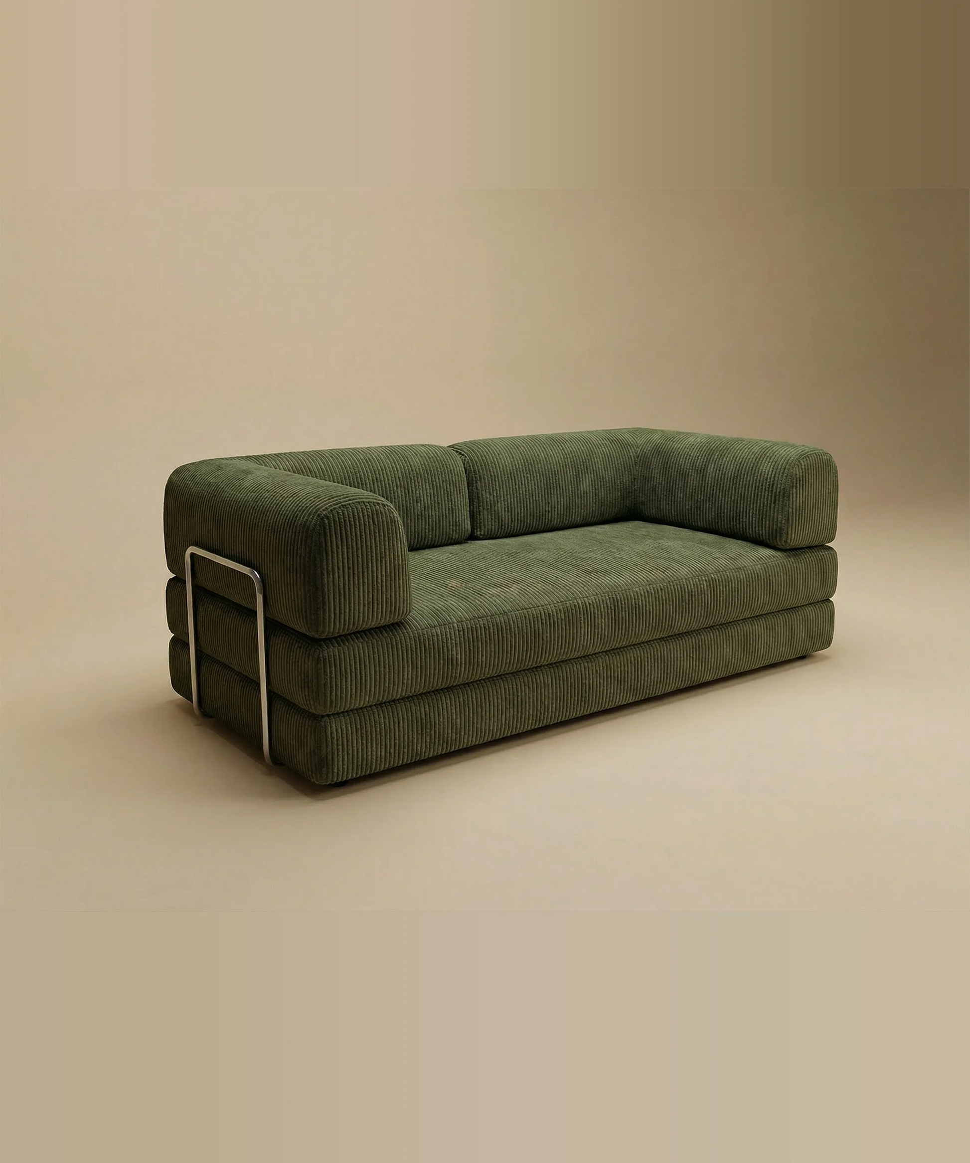 Sofá cama Taburiente en tono verde, diseño moderno sin estructura, ideal para espacios versátiles y confortables