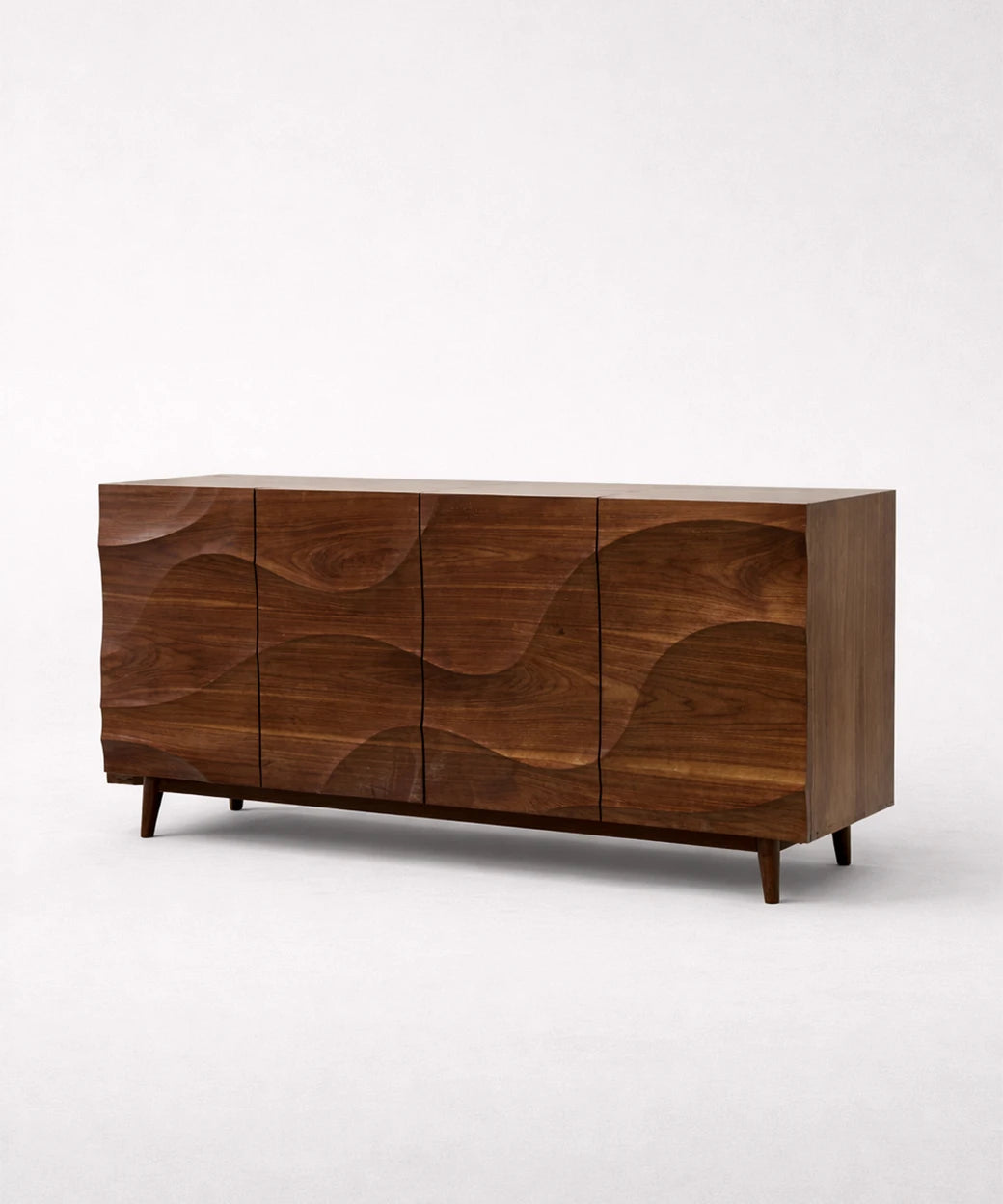 Alojera (180 cm) en madera con diseño ondulado y acabado oscuro que aporta un estilo moderno y sofisticado.