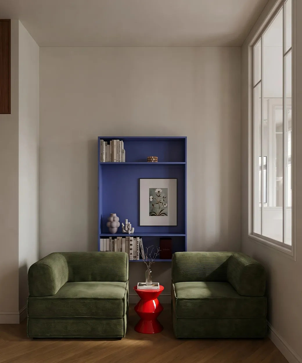 Amanay en tono verde con textura acanalada, diseño cómodo y compacto, ideal para salones modernos en Canarias