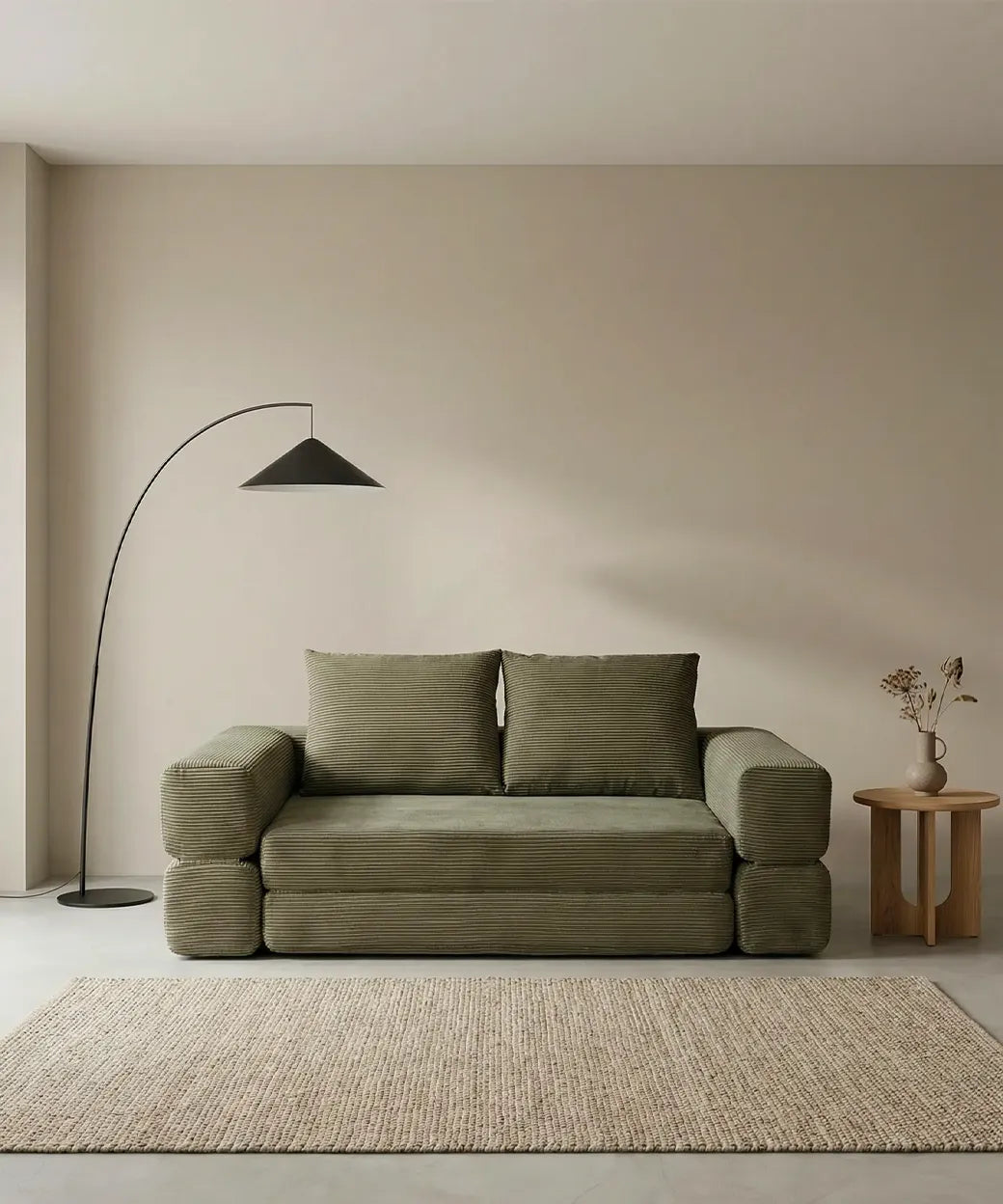 Bentayga en tono verde oliva con diseño modular y textura acanalada que aporta un estilo moderno y acogedor