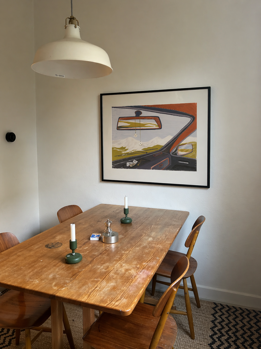 IT HAD TO HAPPEN, SO WHAT IS HAPPENING NOW COULD HAPPEN" // FINE ART PRINT sobre mesa de madera y sillas vintage