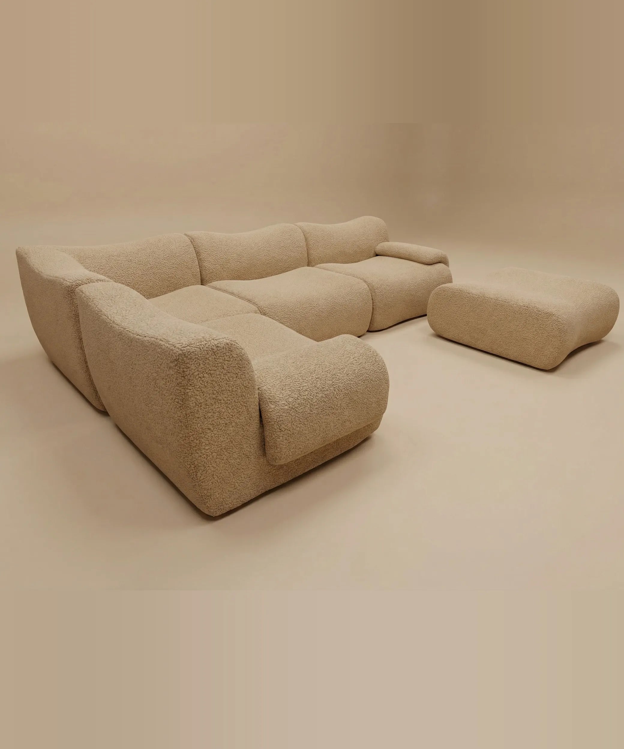 Sofá modular beige Echeide con diseño contemporáneo y formas suaves que ofrecen comodidad y flexibilidad en el espacio.