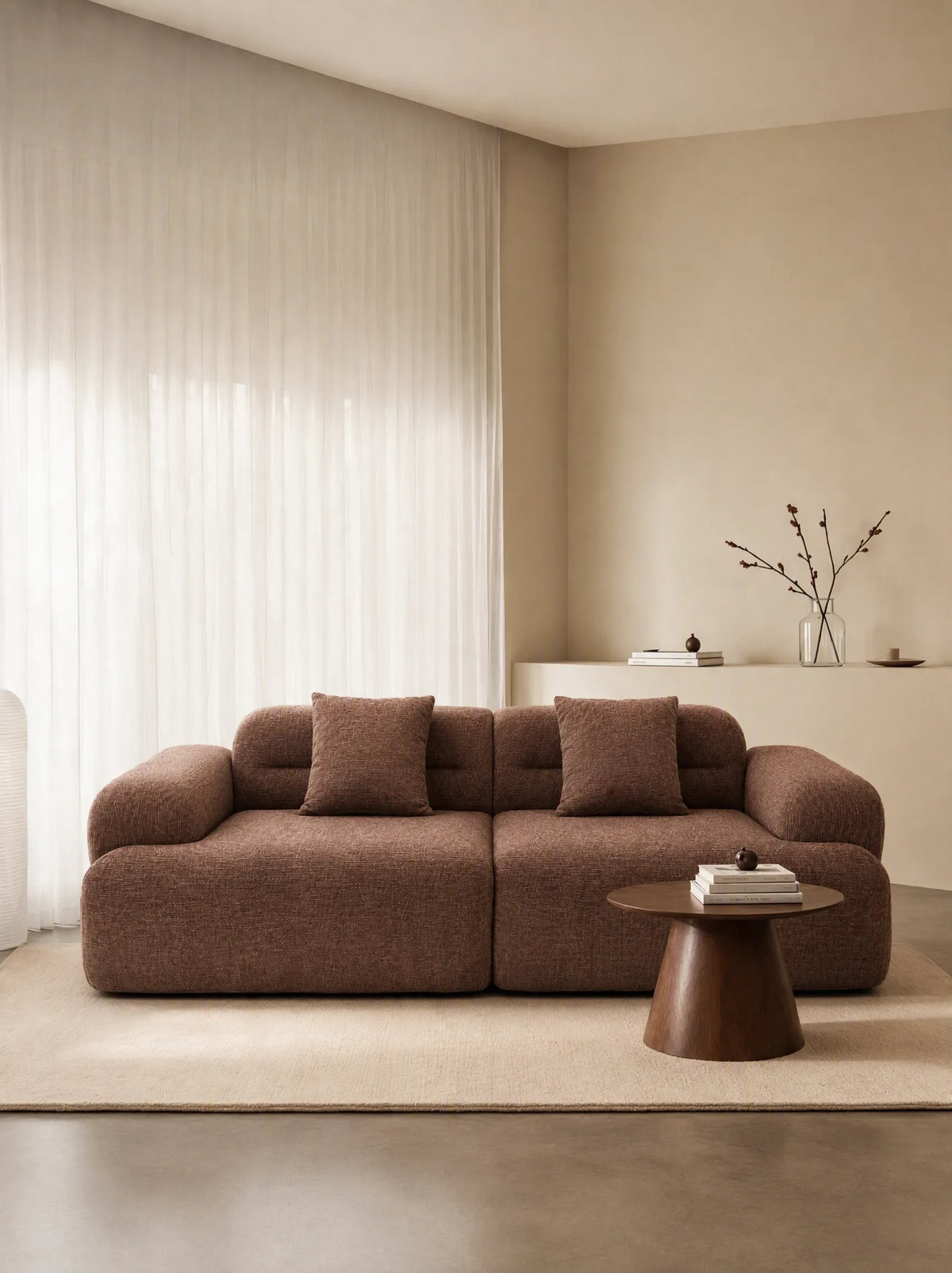Sofá modular Haría 220 cm en tela soft ocre