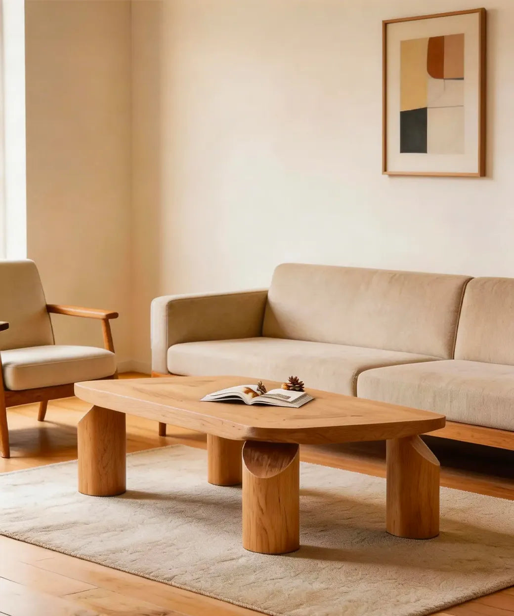 Itara (120 cm) con base cilíndrica sólida y superficie ovalada que aporta estilo natural y diseño contemporáneo.