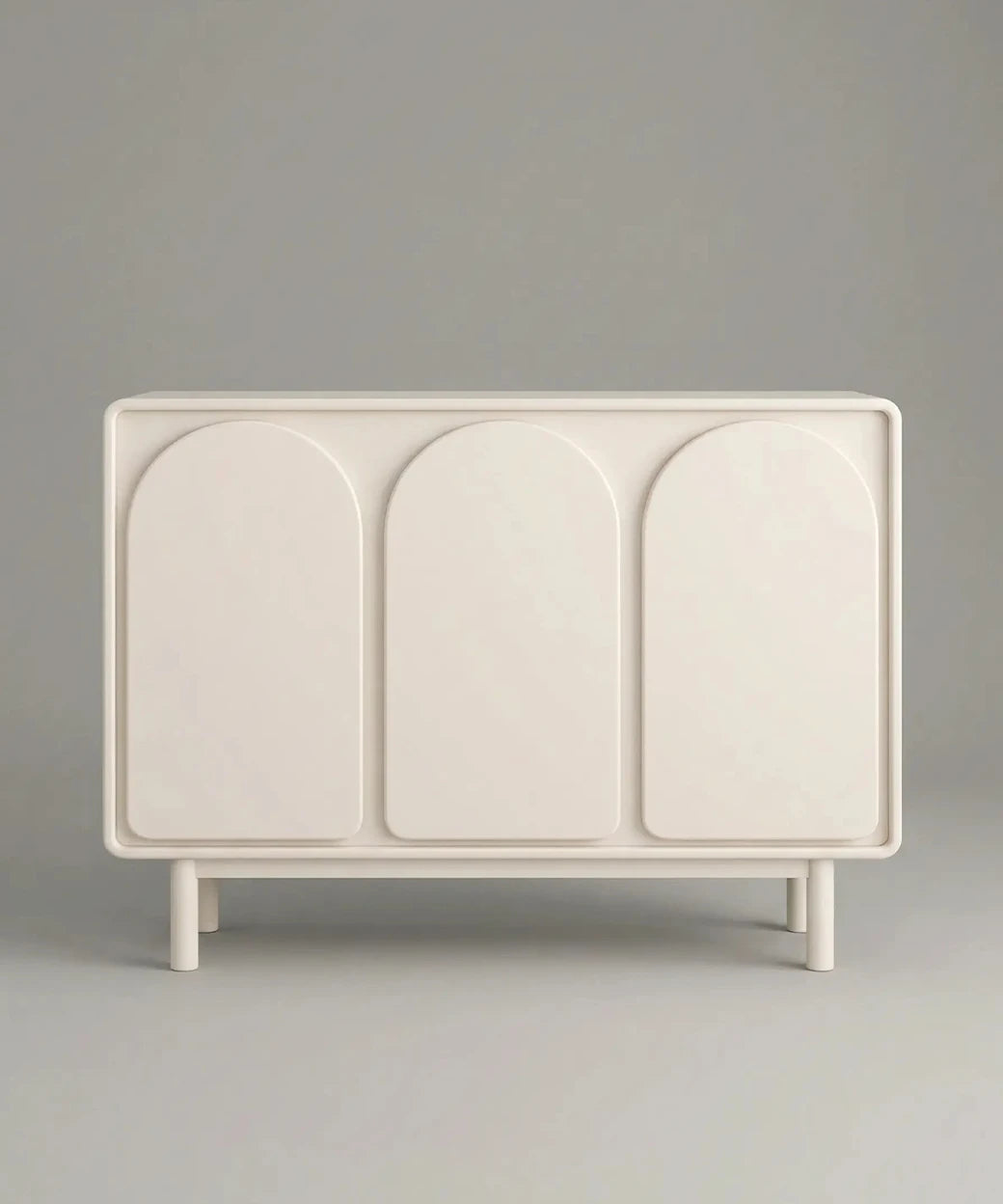 Jedey (120 cm) en blanco con puertas arqueadas que aportan un diseño minimalista y elegante para espacios modernos