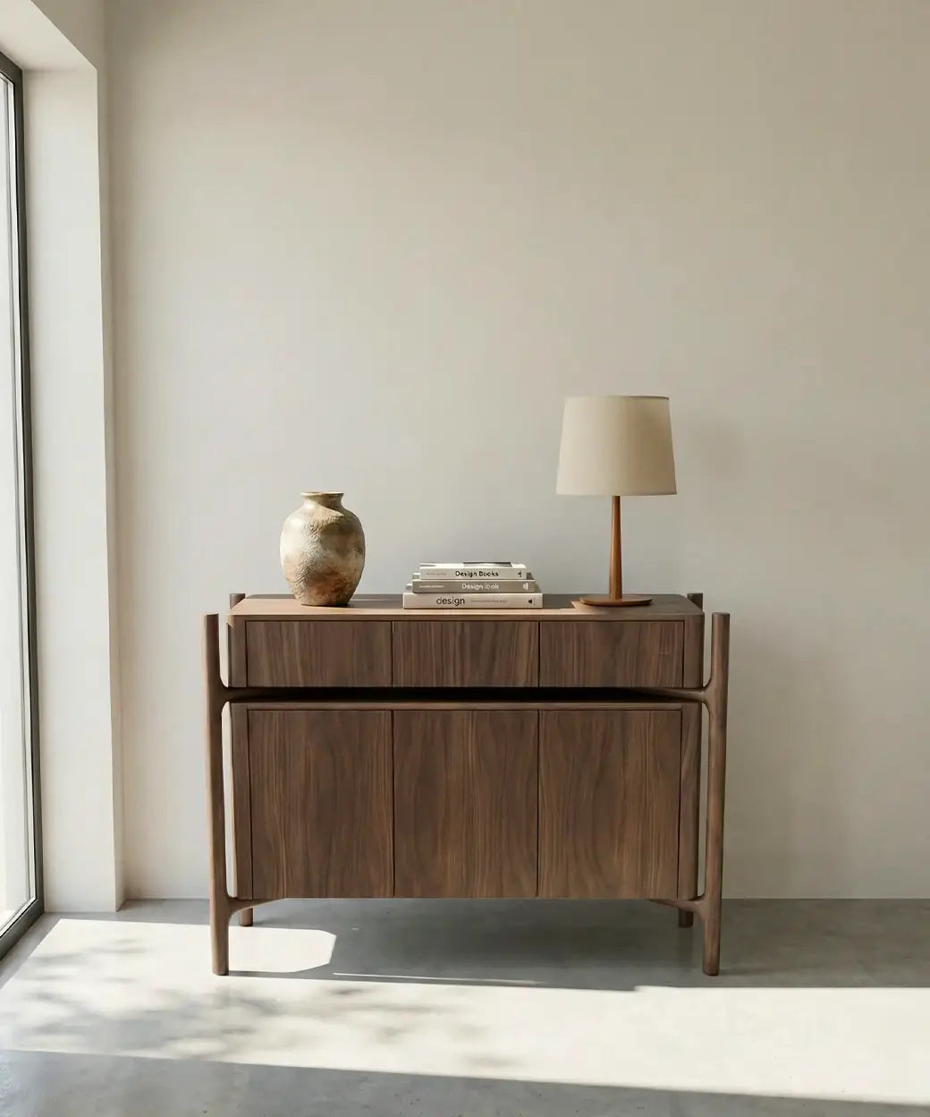 Manso (120 cm) con acabados en madera natural y diseño orgánico que ofrece calidez y elegancia contemporánea minimalista.