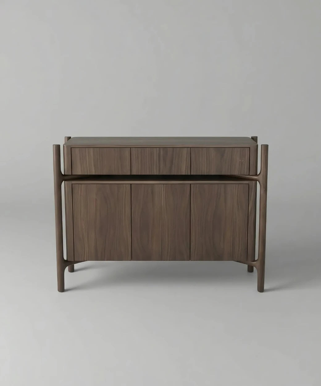 Manso (120 cm) en madera oscura con estructura curva que aporta un diseño elegante y contemporáneo minimalista.