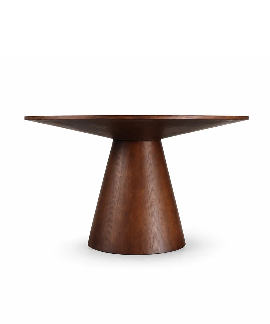 Mesa Targa en nogal oscuro con base cónica de madera negra para comedor contemporáneo en Canarias