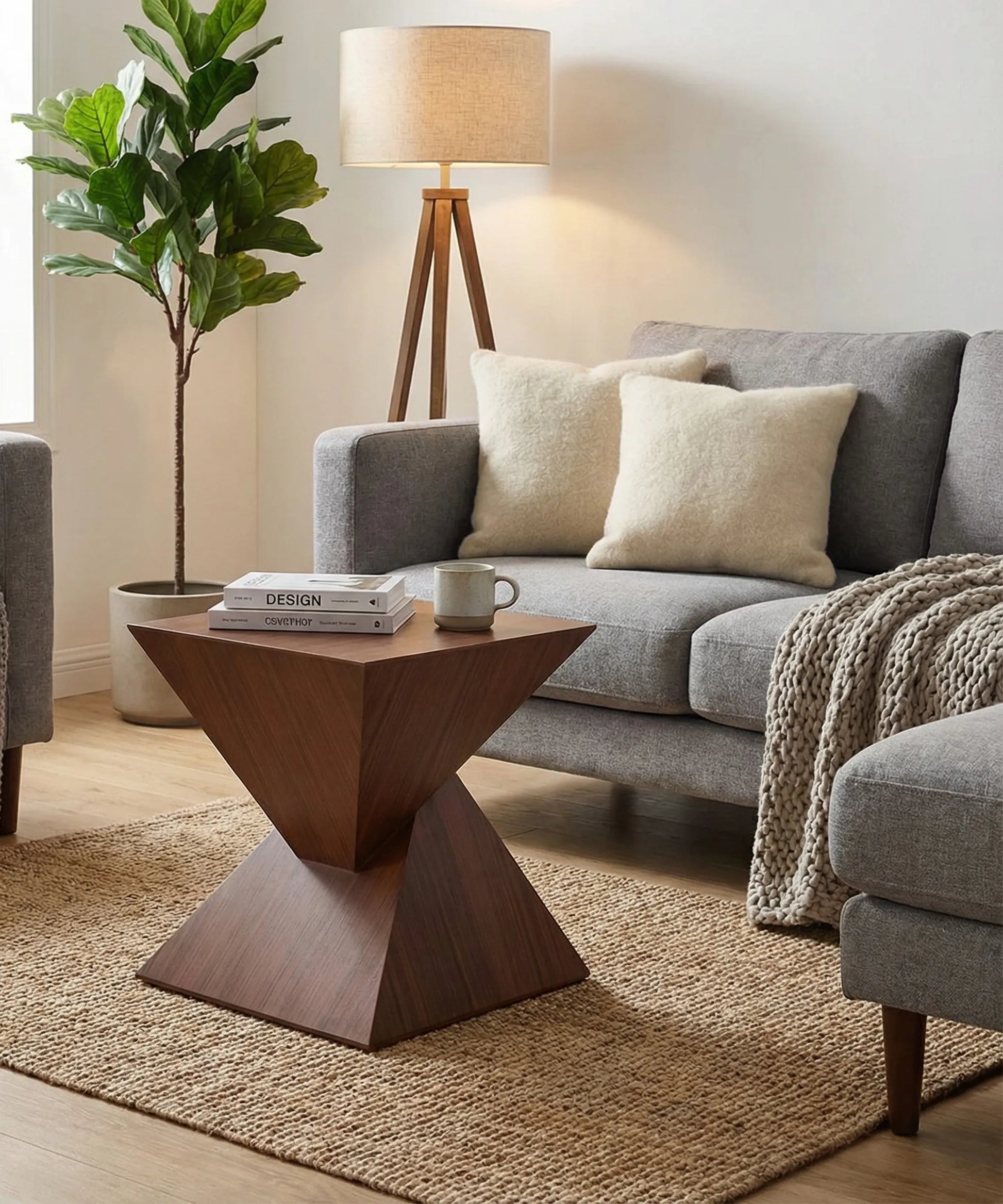 Mesa auxiliar Siroco en madera de fresno con diseño geométrico escultórico para ambientes modernos y elegantes