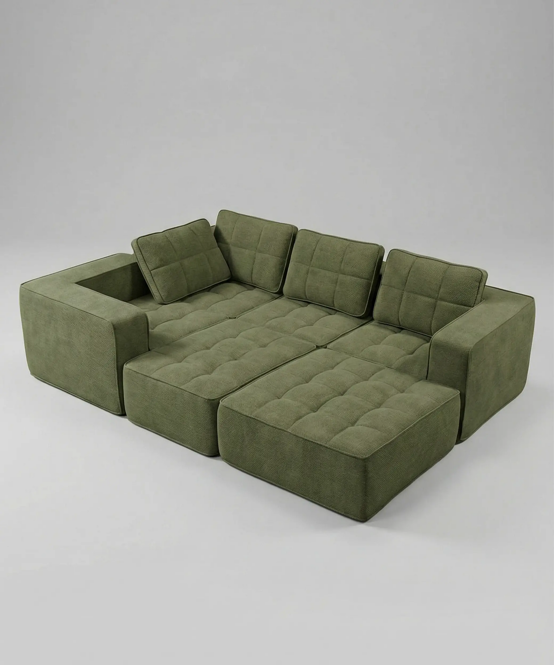 Sofá modular Cumbres en tono verde con diseño contemporáneo y comodidad para espacios versátiles y modernos