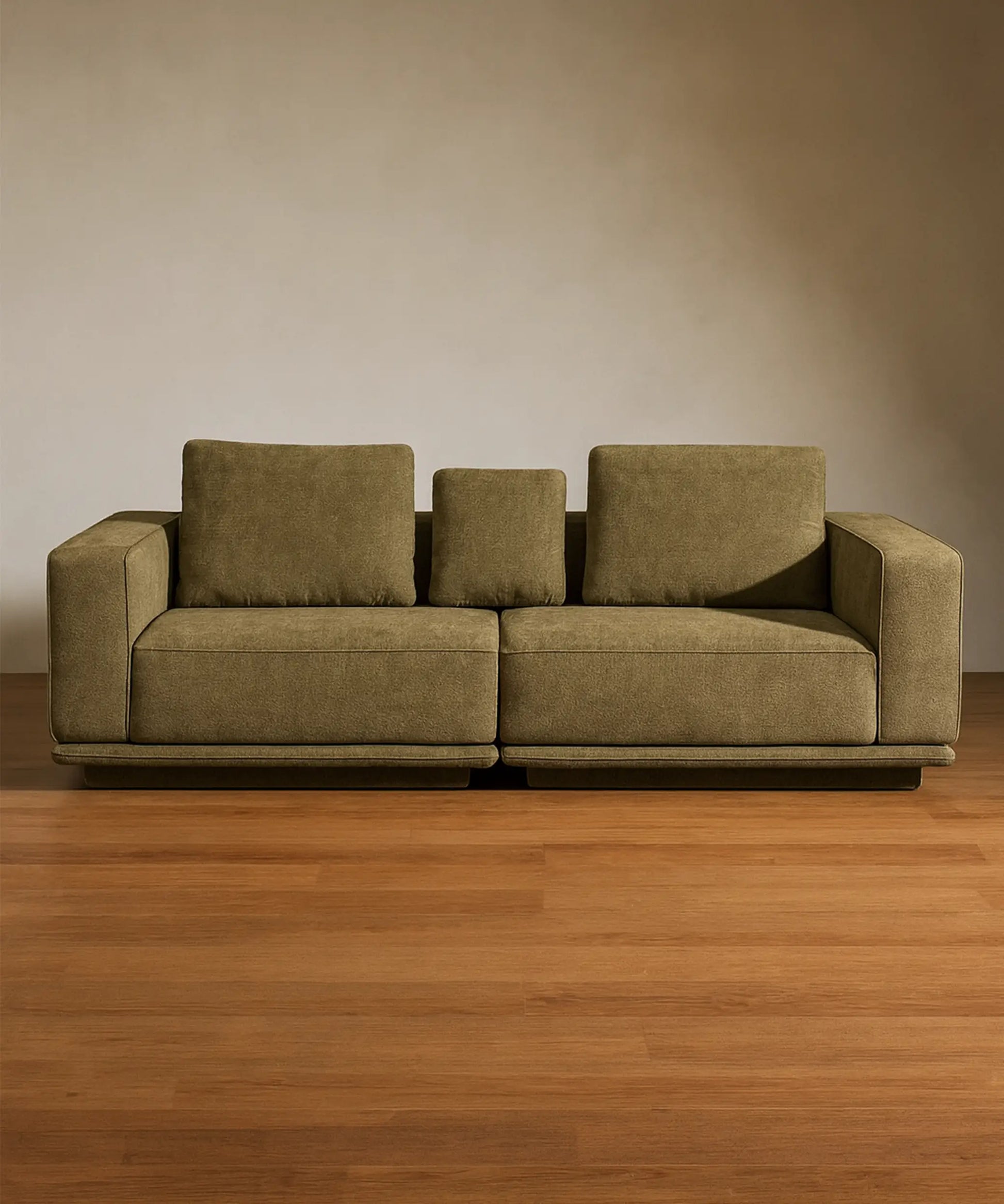 Sofá Palmero de 2 plazas en tono verde, con diseño robusto y cojines de espuma de alta densidad para soporte firme.