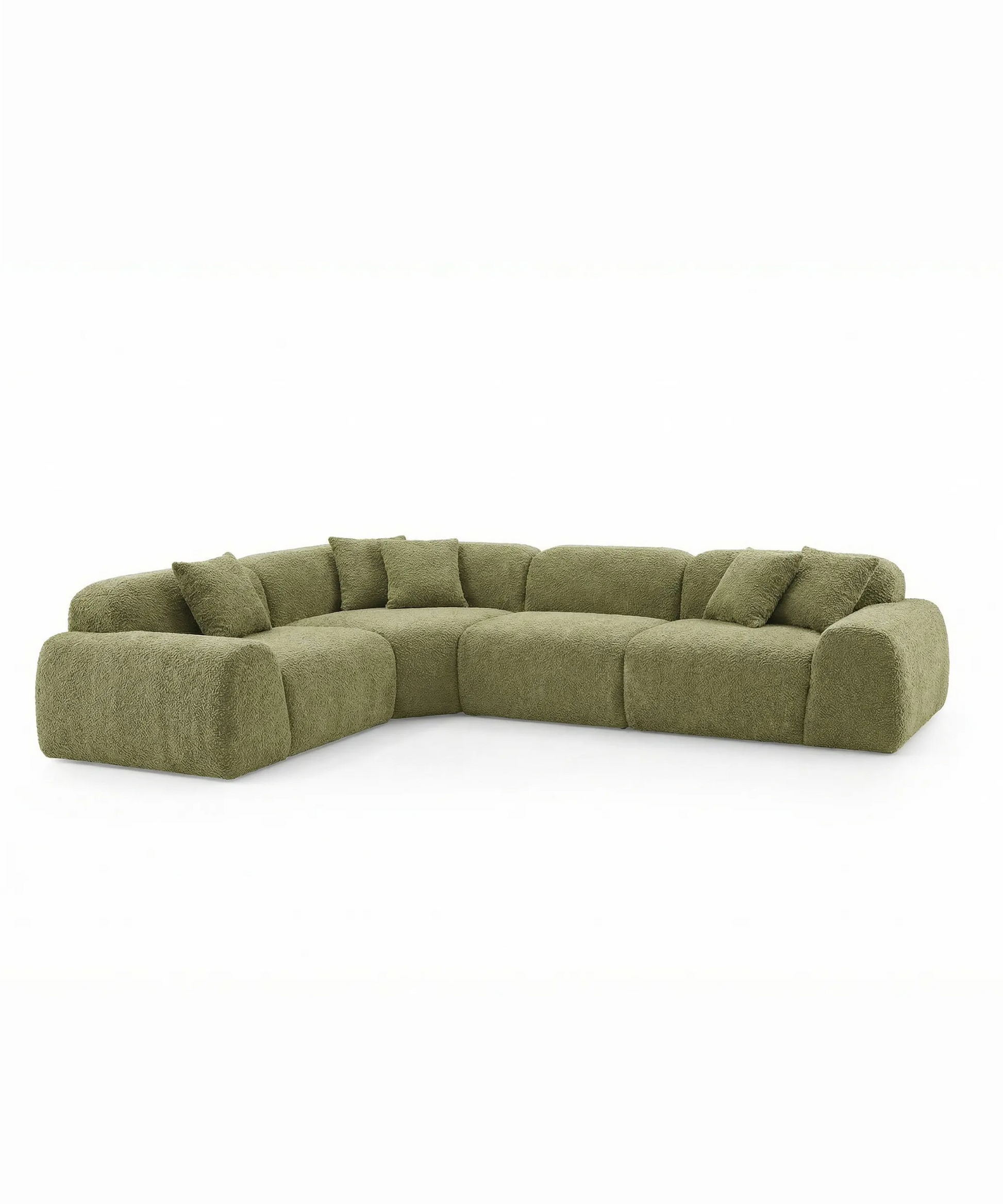 Sofá Tamadaba modular esquinero en tejido suave color verde, ideal para crear un ambiente cómodo y relajante.