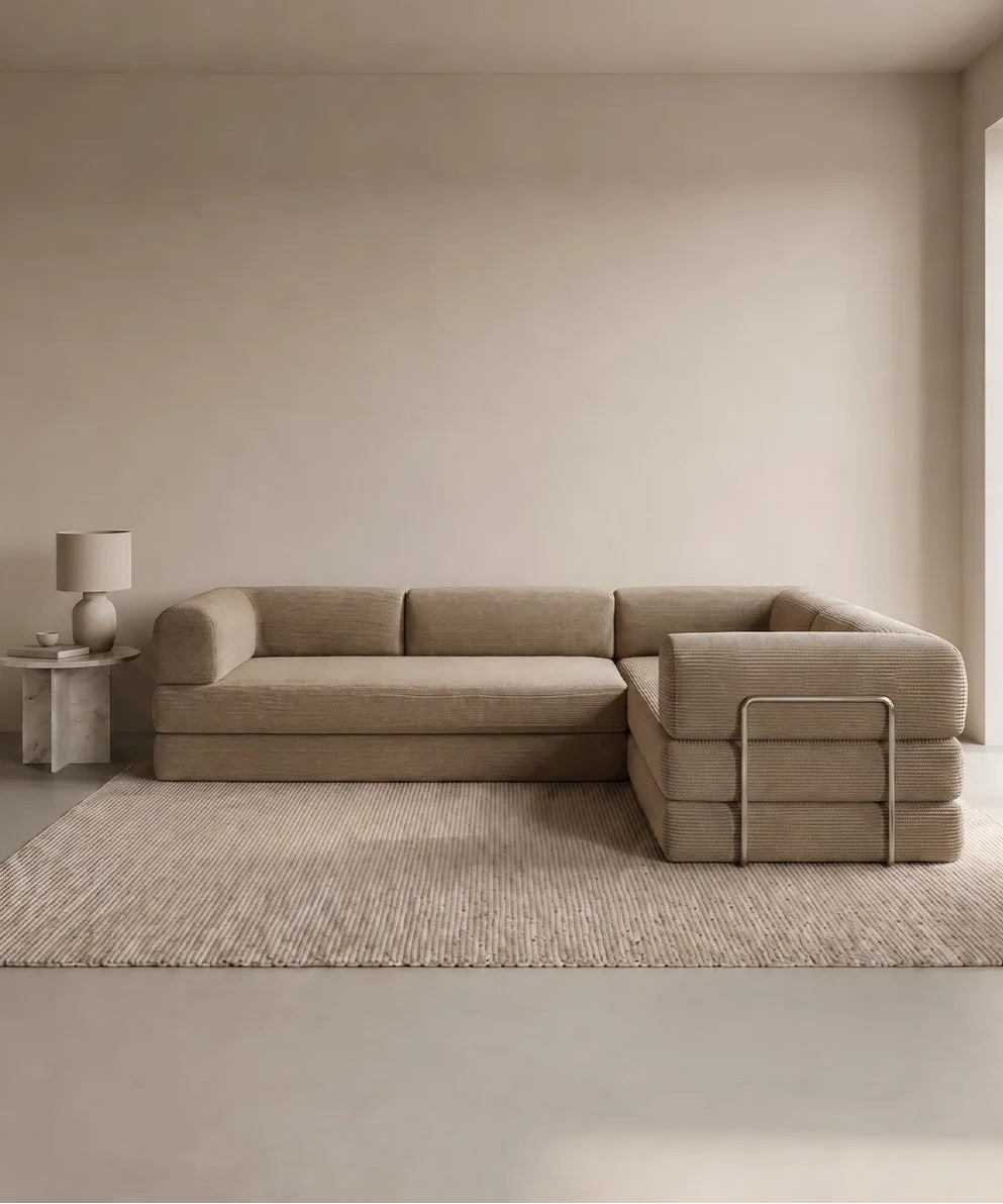 Taburiente Chaise Longue (300x180cm) en tono beige con tejido canalé y diseño funcional para sofás en Canarias