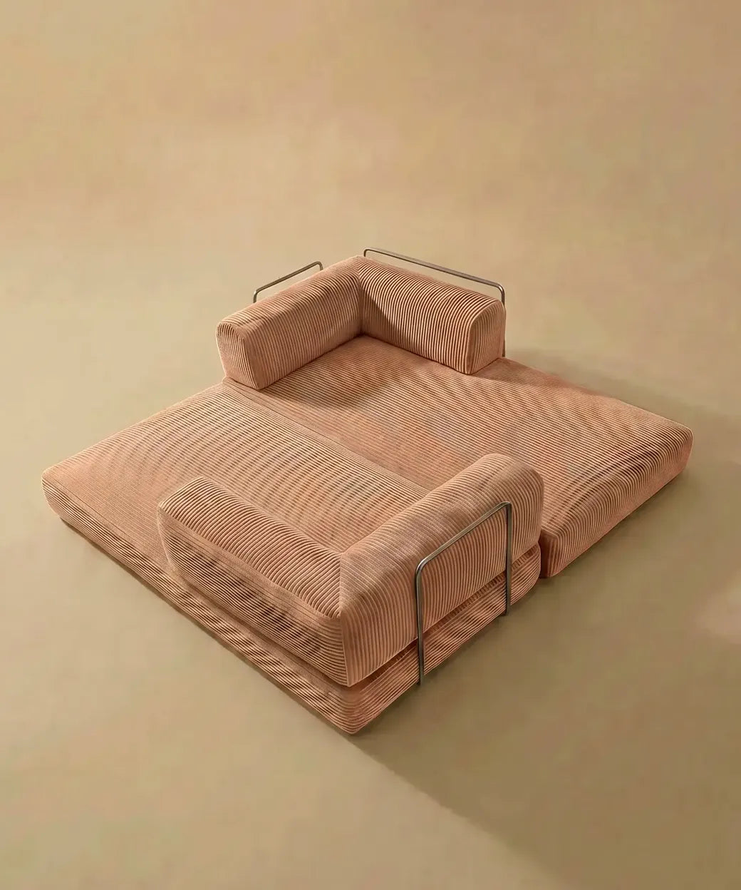 Taburiente (180 cm) con tapizado de pana gruesa salmón y estructura metálica, diseño versátil para interiores en Canarias