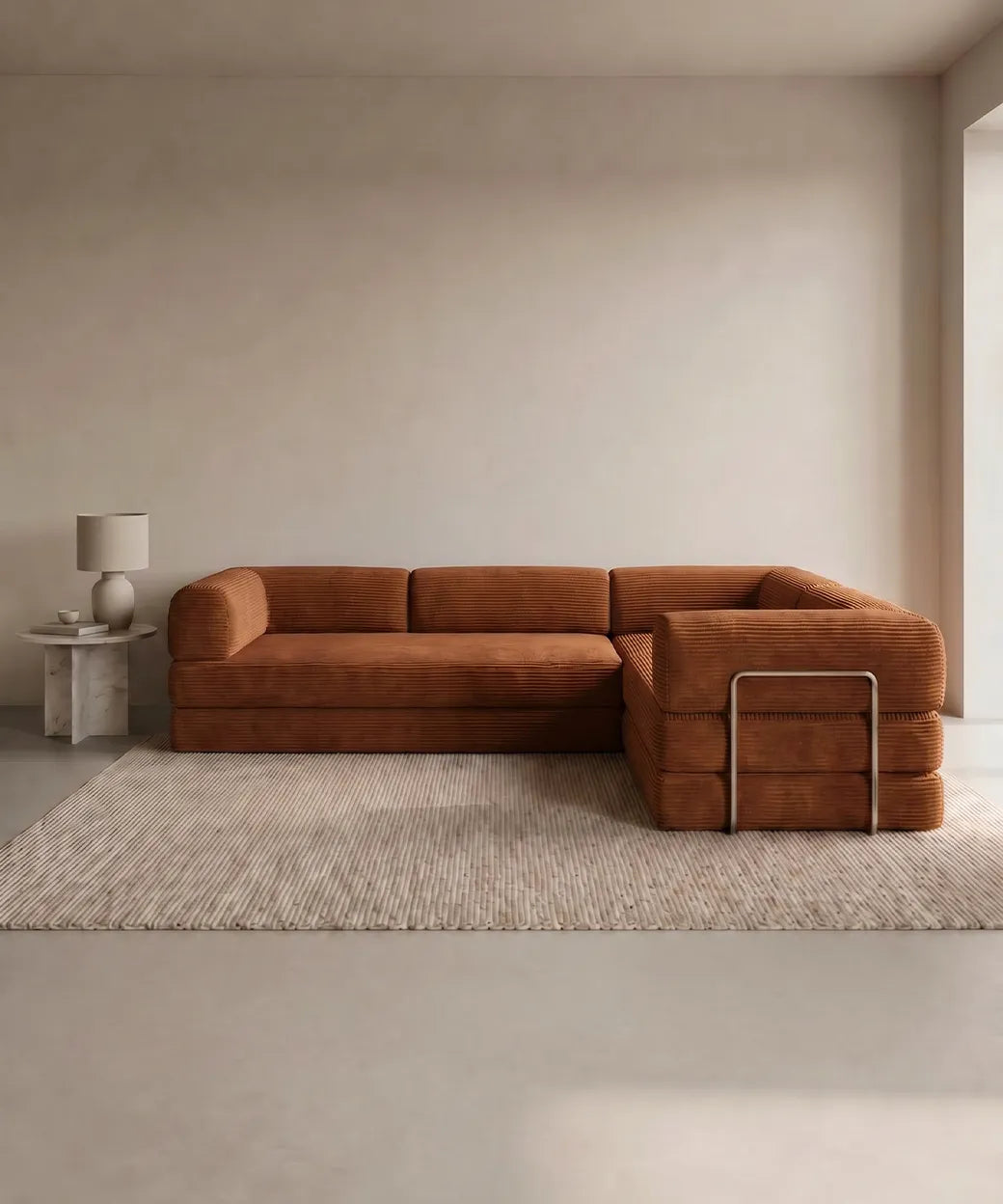 Taburiente Chaise Longue (300x180cm) en tono terracota con diseño moderno y textura acolchada para salones en Canarias