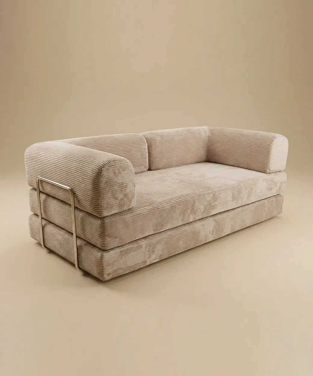 Sofá Taburiente (200 cm) en tono beige con tapizado de pana acanalada y diseño robusto y contemporáneo.