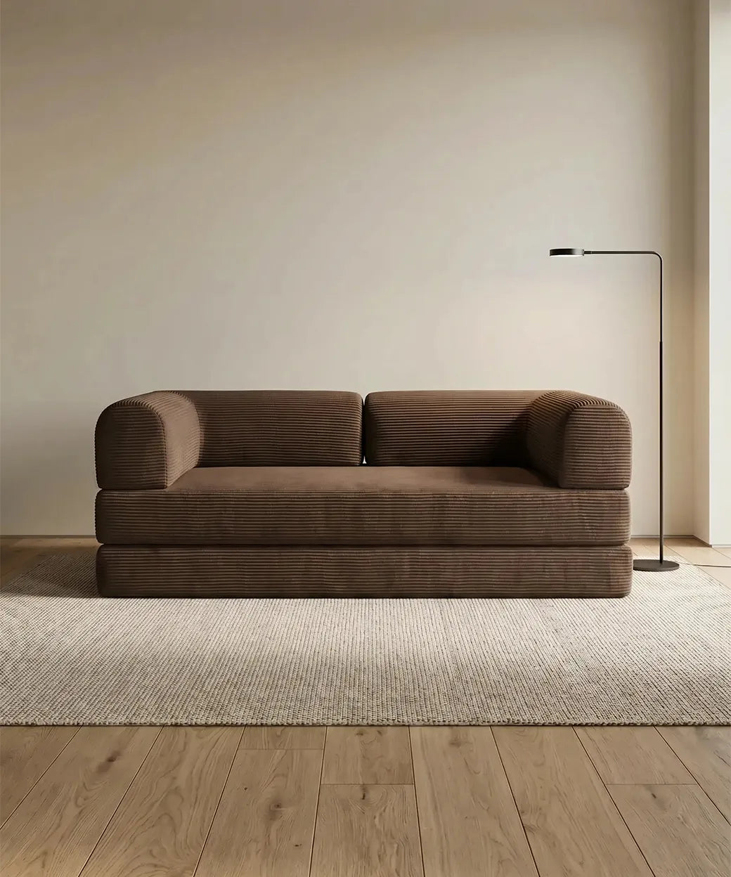 Taburiente (180 cm) en tono marrón con tapizado de pana gruesa acanalada y diseño cómodo para espacios modernos en Canarias