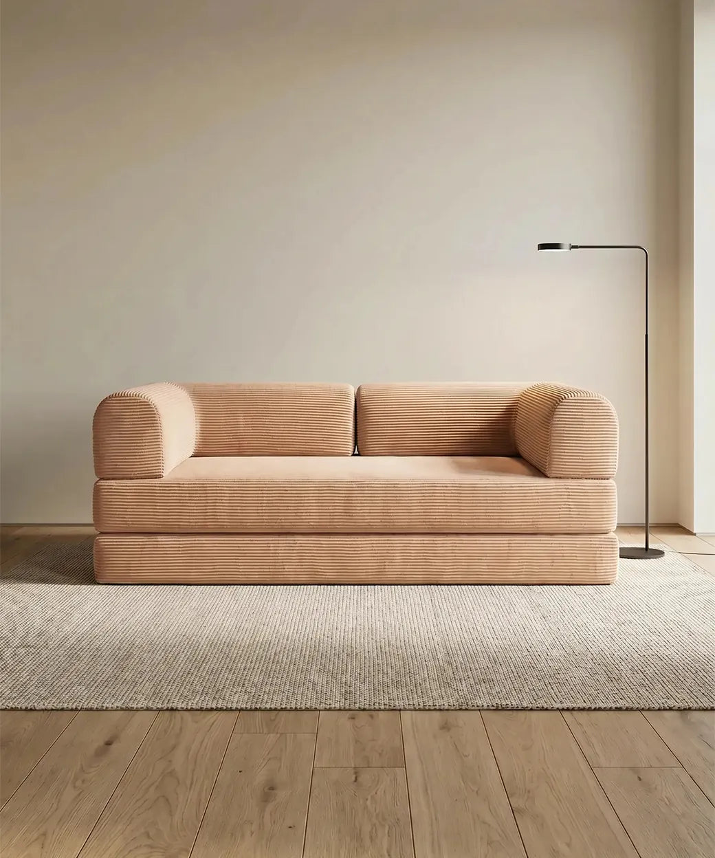 Taburiente (180 cm) con tapizado de pana gruesa salmón y diseño minimalista para salones actuales en Canarias