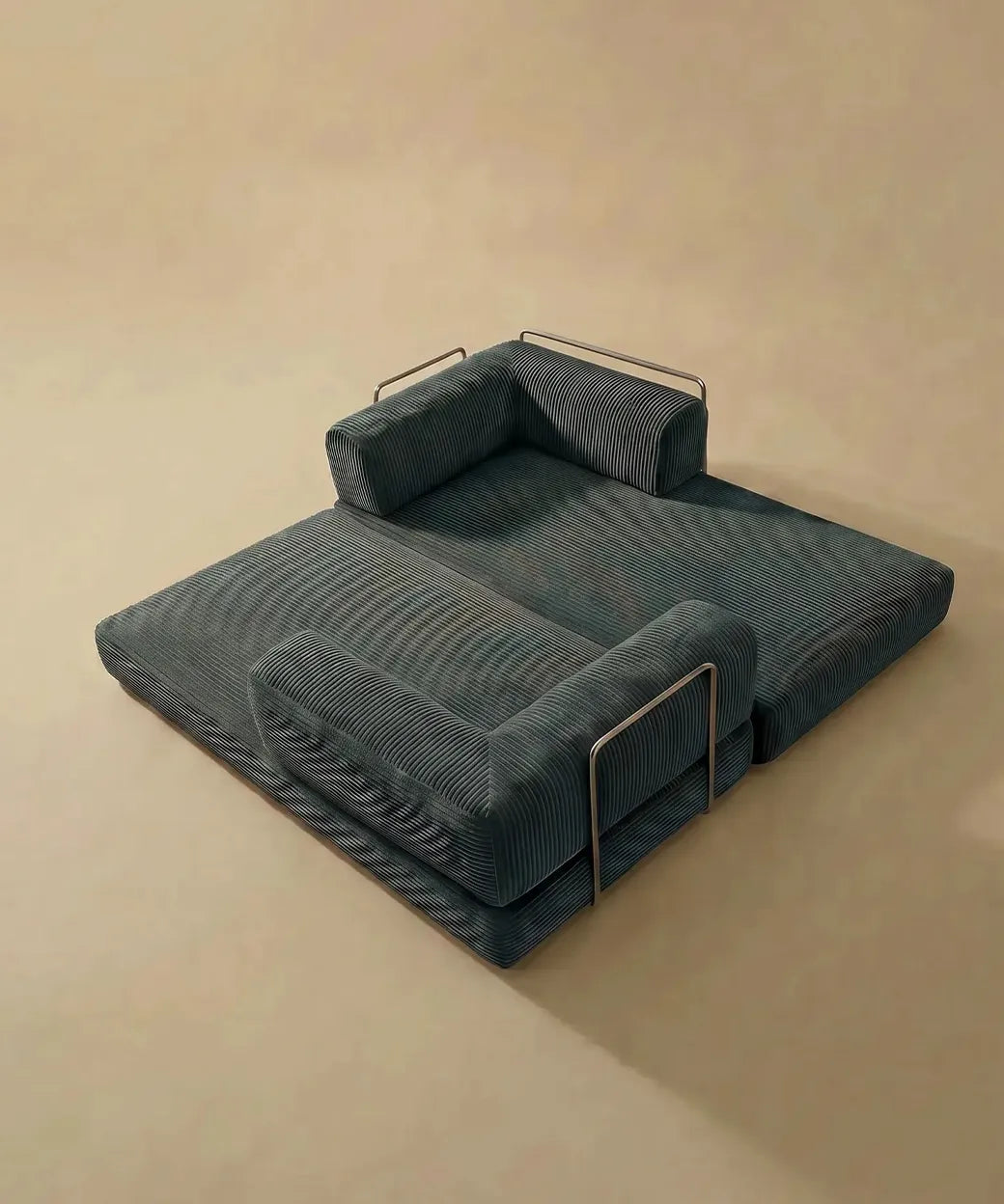 Taburiente (180 cm) con tapizado azul petróleo en pana acanalada y estructura metálica para ambientes modernos en Canarias
