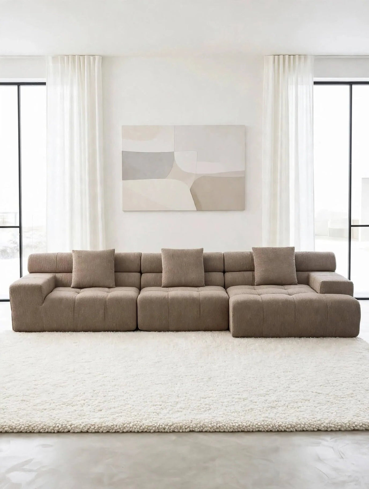 Sofá Amagro chaise longue derecha Tweed Marrón claro