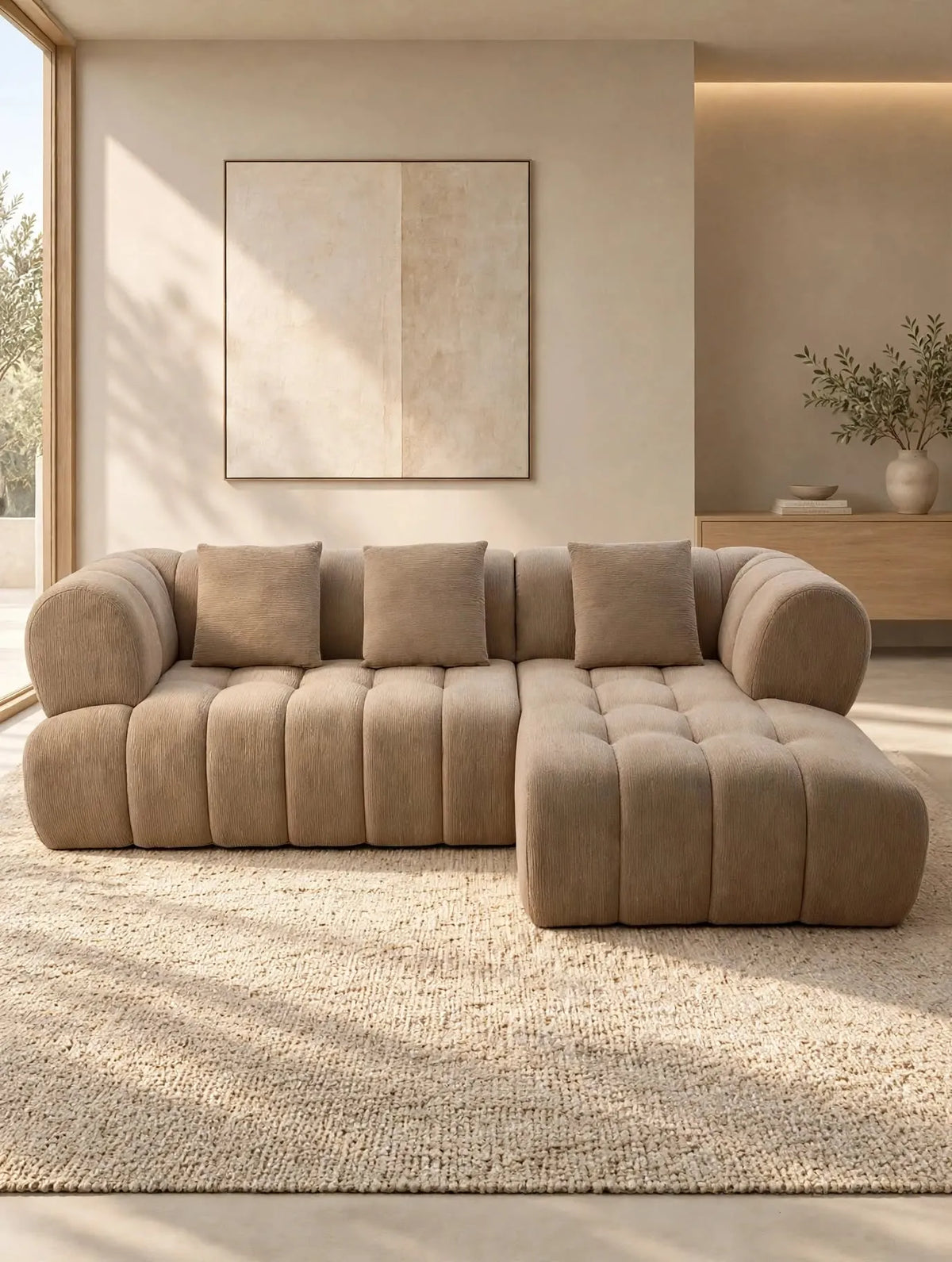 Sofá Famara chaise longue derecha Tweed Marrón claro