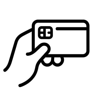 Mano sosteniendo una tarjeta de crédito en diseño lineal simple, símbolo de pago digital o compra segura.