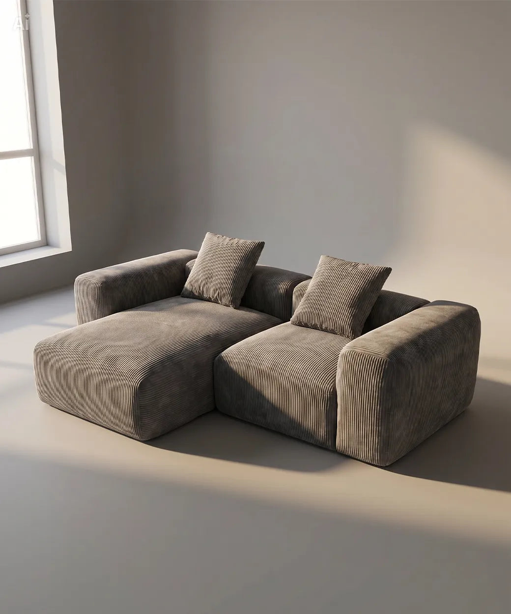 Tufia en tono topo con tejido acanalado suave, diseño contemporáneo y modular, sofá cómodo para hogares modernos en Canarias